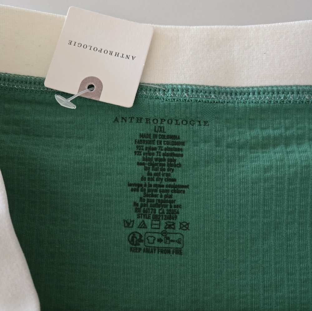 NWT Anthropologie Green Ribbed Boy Shorts with White Waistband - Picture 3 of 5